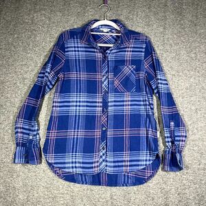 Orvis Women's Blue Button Up Long Sleeve Laurie Plaid Flannel Shirt Size S Prep
